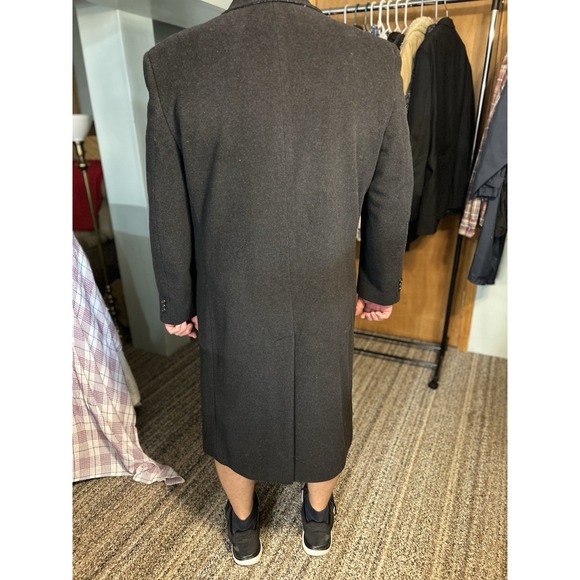 Doubled-breasted Black Long‎ Black Overcoat 44R By Evan Picone with Gloves (L) - Picture 2 of 8